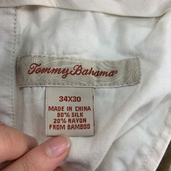 Vintage Tommy Bahama Pant Mens 34X28 Brown Silk Blend Pleated Front Relaxed Fit - Picture 10 of 12